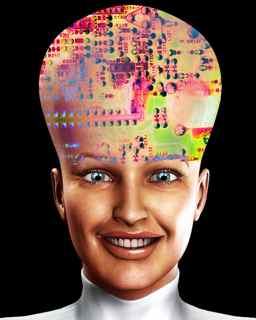 Big Head Computer Brain Cyborg