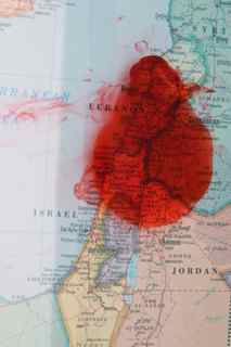 Map of Israel with blood on it