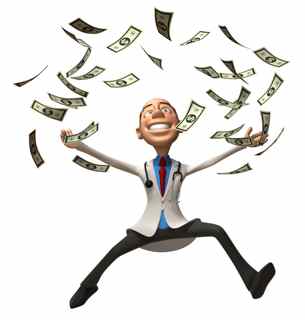 Rich doctor throwing money up in the air