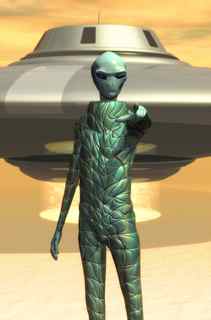 UFO with Green Alien Pointing Finger at You